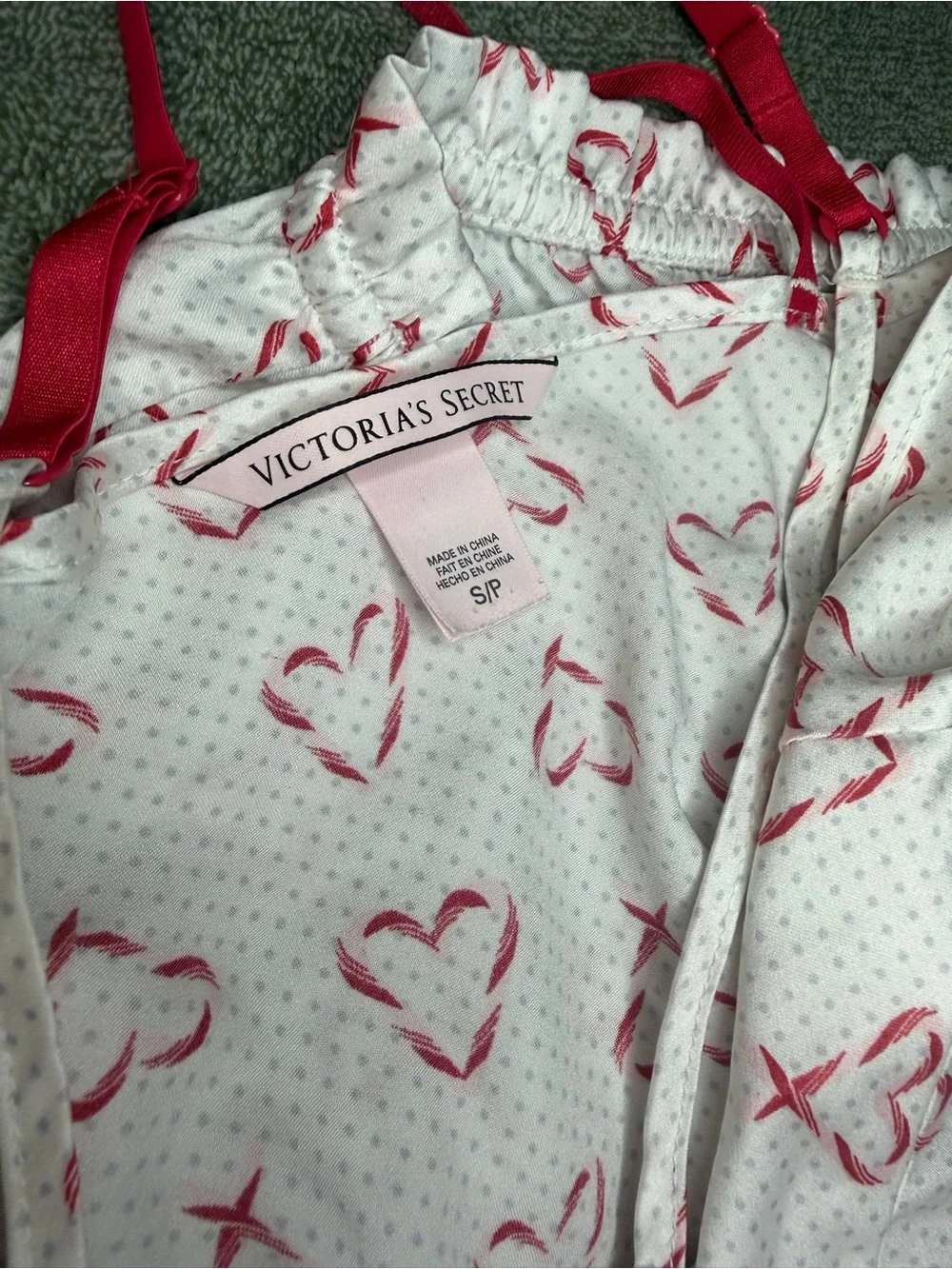Victoria’s Secret Women's White & Red Heart Lace Cami and Short Sleep Set size s